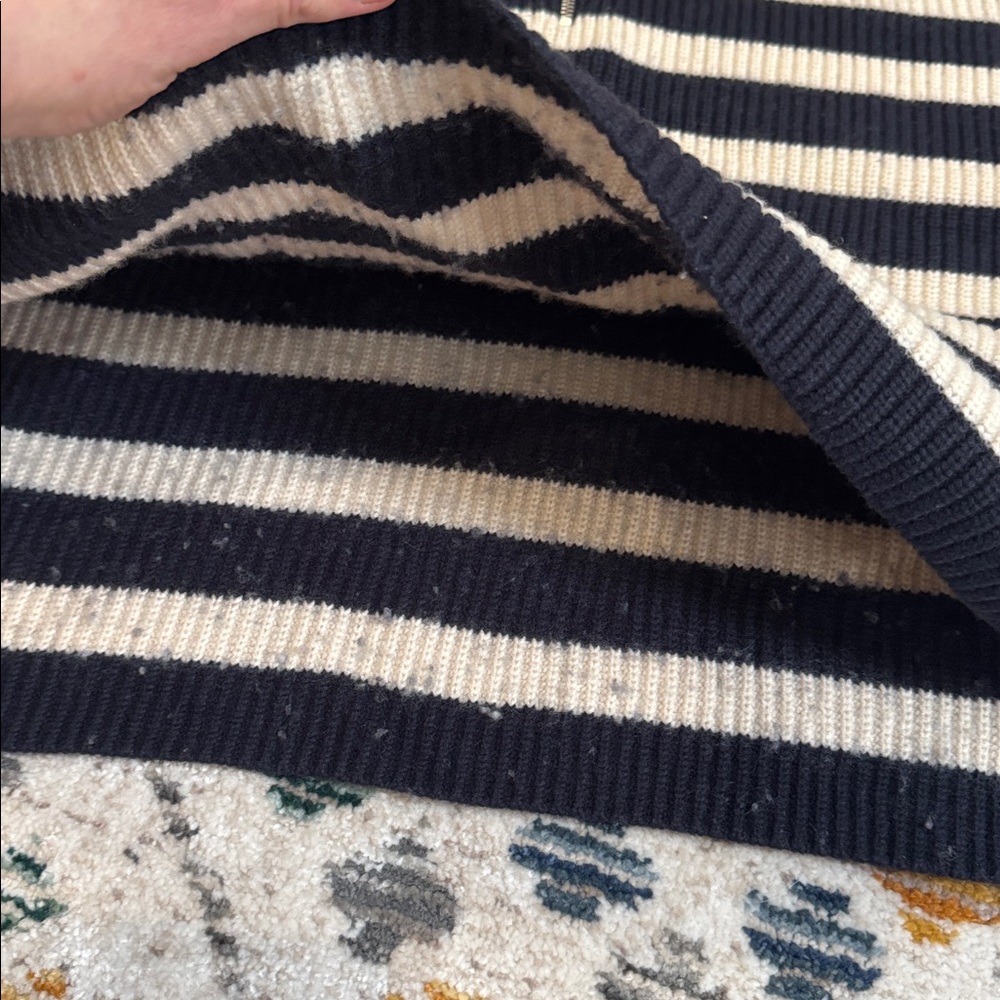 & Other Stories Striped Half Zip Sweater Wool Blend Navy Cream Stockholm Atelier - Picture 6 of 7